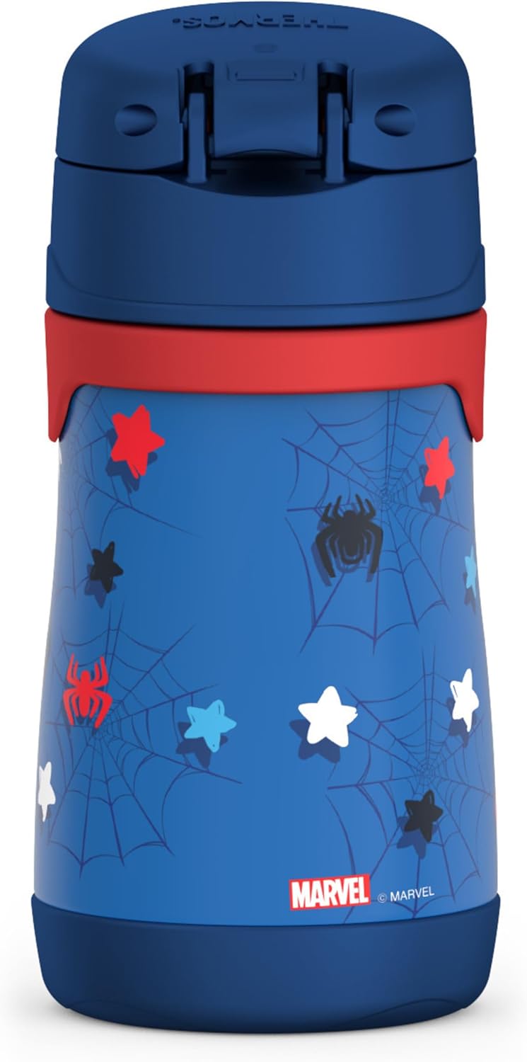 THERMOS Vacuum Insulated Stainless Steel Straw Bottle - 10oz, Spidey Design for Kids