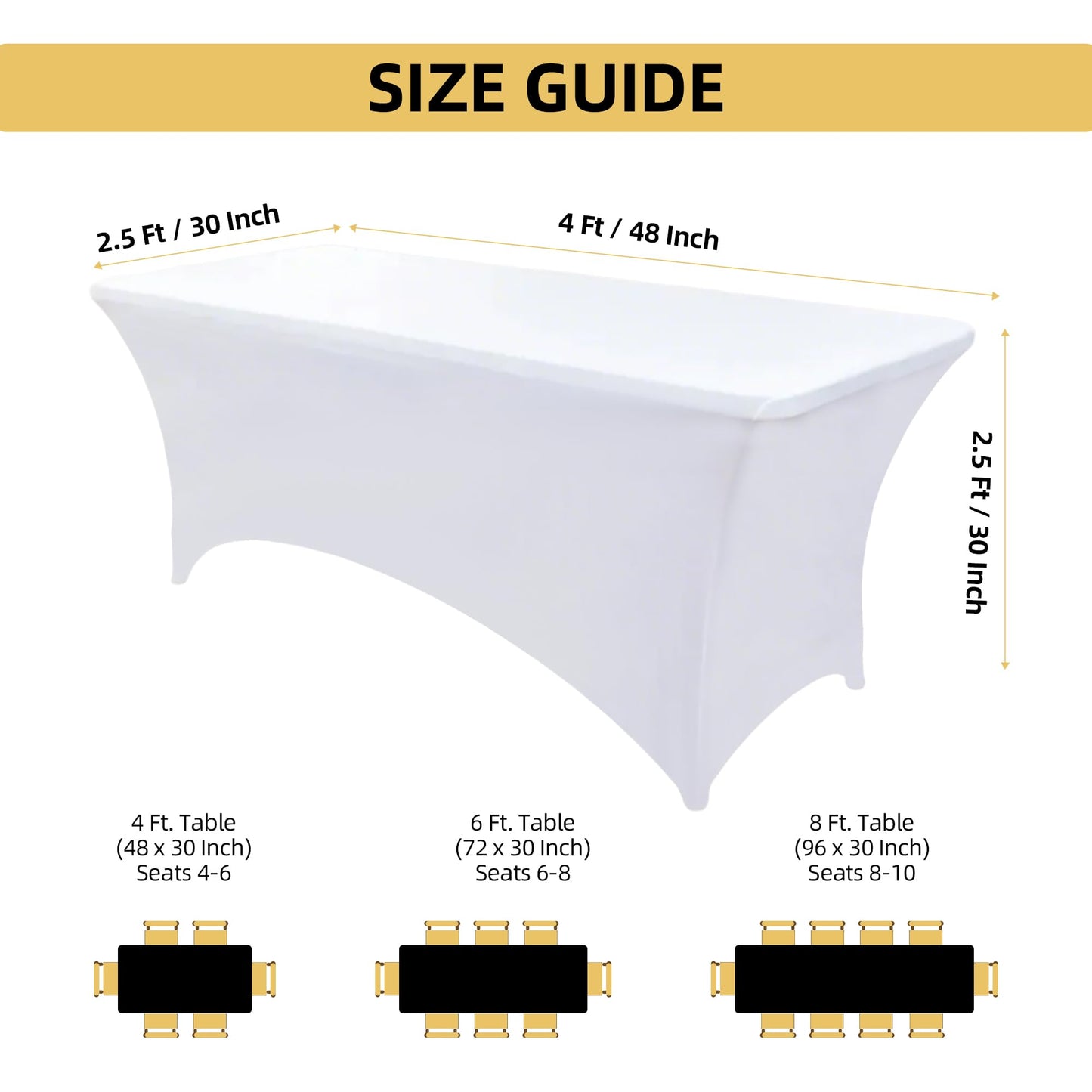 ZarzaaSik 10-Pack 4ft White Spandex Table Covers for Rectangular Folding Tables - Wrinkle Resistant Stretch Tight Table Cloths - Fitted Table Protector for Parties, Trade Shows, Banquet, and Wedding
