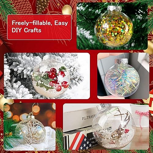 12 pcs Hanging Clear Plastic Fillable Ornaments Balls for Crafting DIY,Round Clear Ball Ornament for Xmas Tree,Home Decoration,Wedding,Party,Christmas