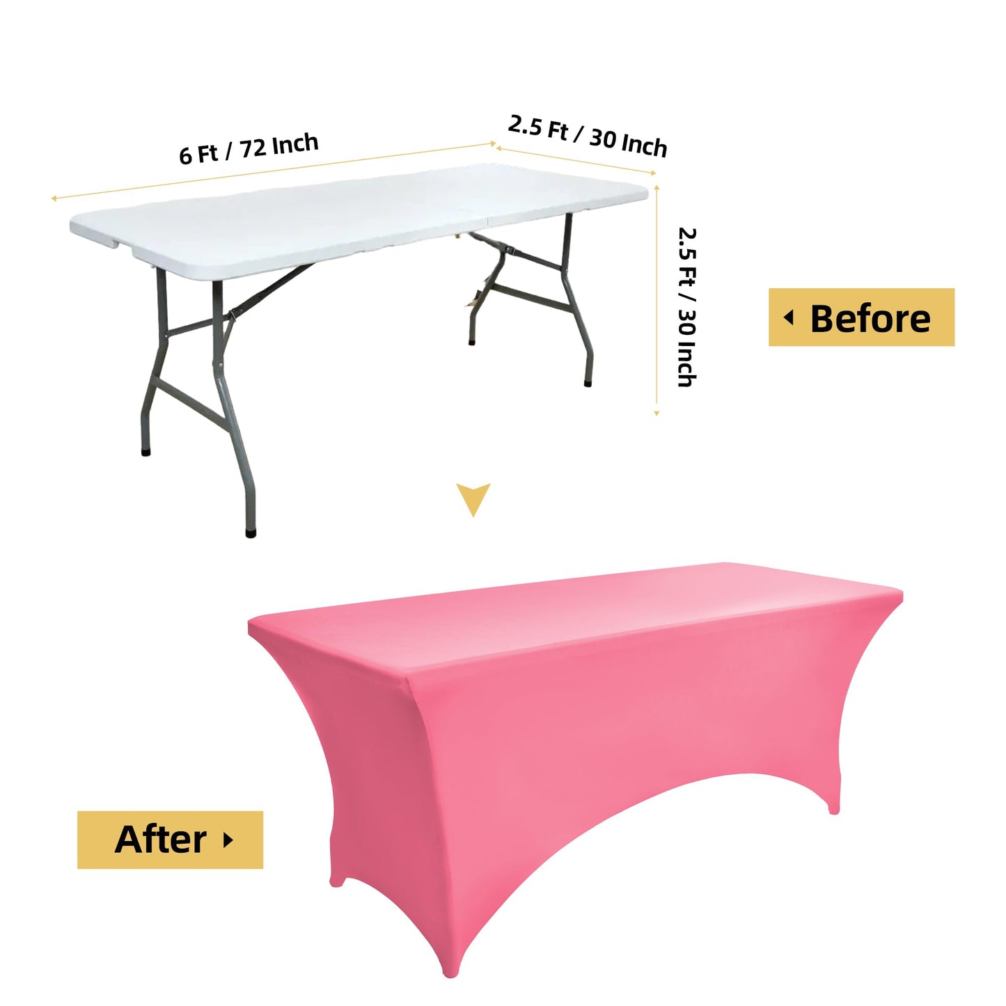 ZarzaaSik 2-Pack 6ft Spandex Table Covers for Rectangle Standard Folding Tables - Wrinkle Resistant Stretch Tablecloths - Ultimate Fitted Table Protector for Parties, Trade Shows, Banquet
