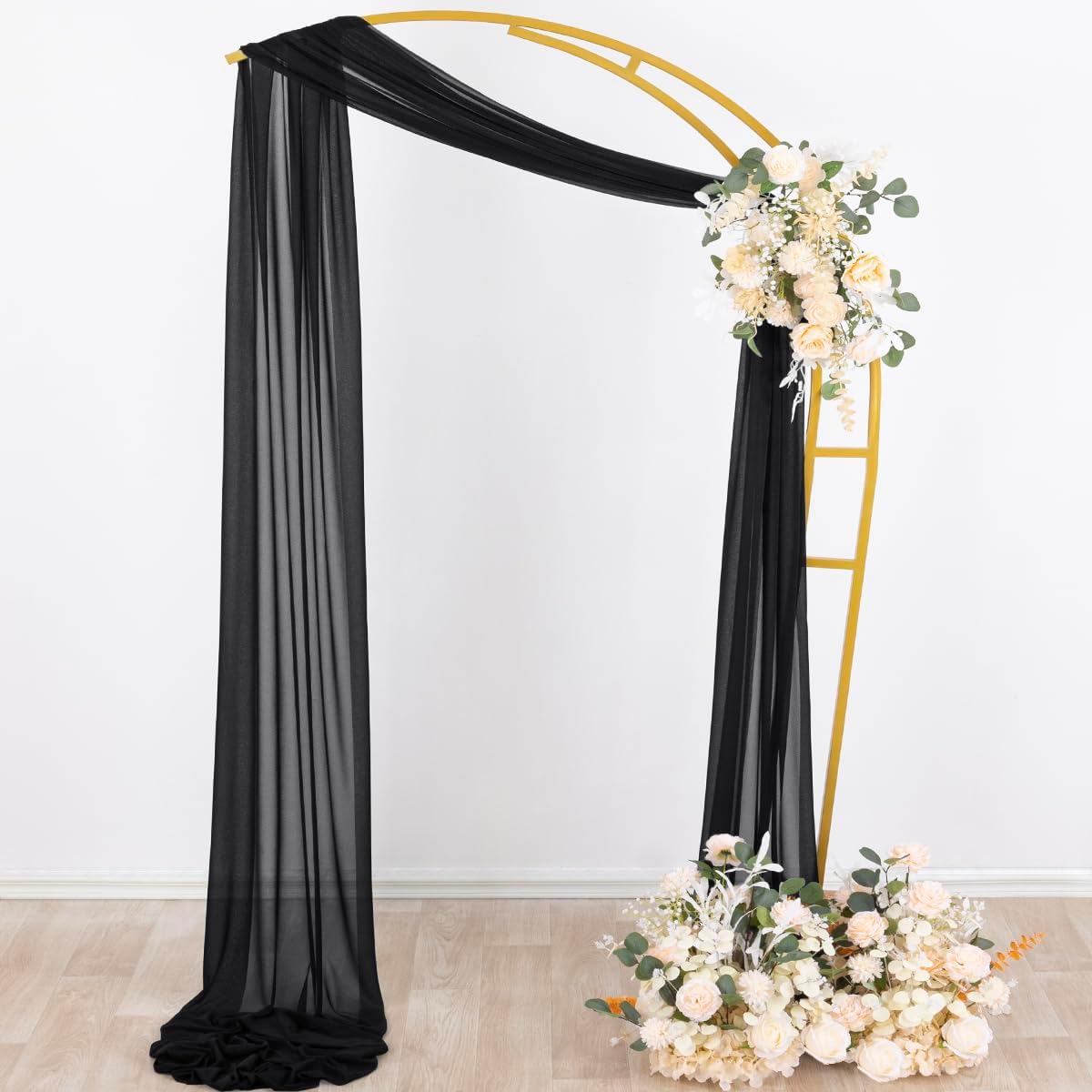 Socomi Black Sheer Gothic Wedding Draping Fabric - 29" x 20Ft Extra Long Curtain Panel for Bridal & Party Decor