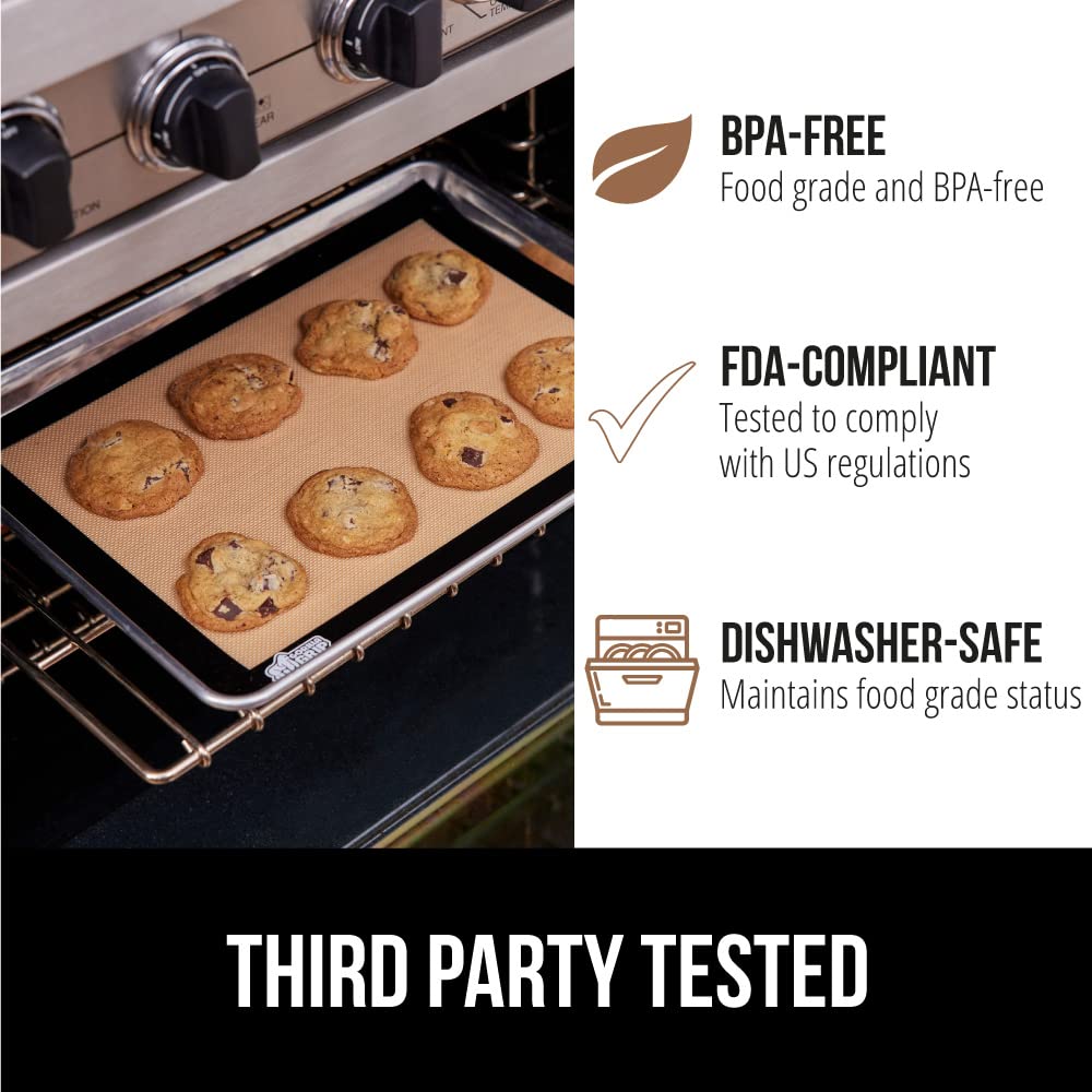 GORILLA GRIP Food Grade Reusable Nonstick Silicone Baking Mat, 16.5x11.87, Half Sheet 2PK, Oven Safe Cookie Sheet Liners, Up to 500 Degrees, No Mess Easy Clean Pastry Mats, Kitchen Essentials, Red