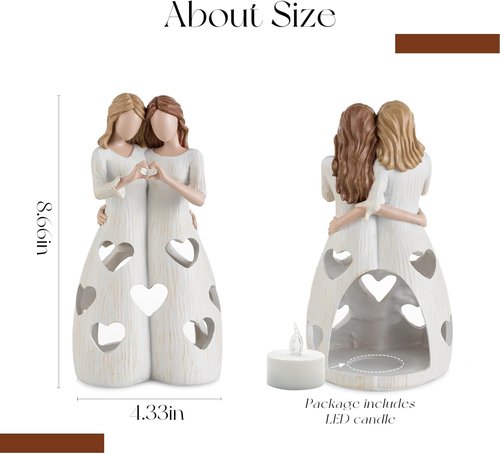 Candeldo Sister Candle Holder Figurine - Unique Birthday Gift for Women | Meaningful Home Decor