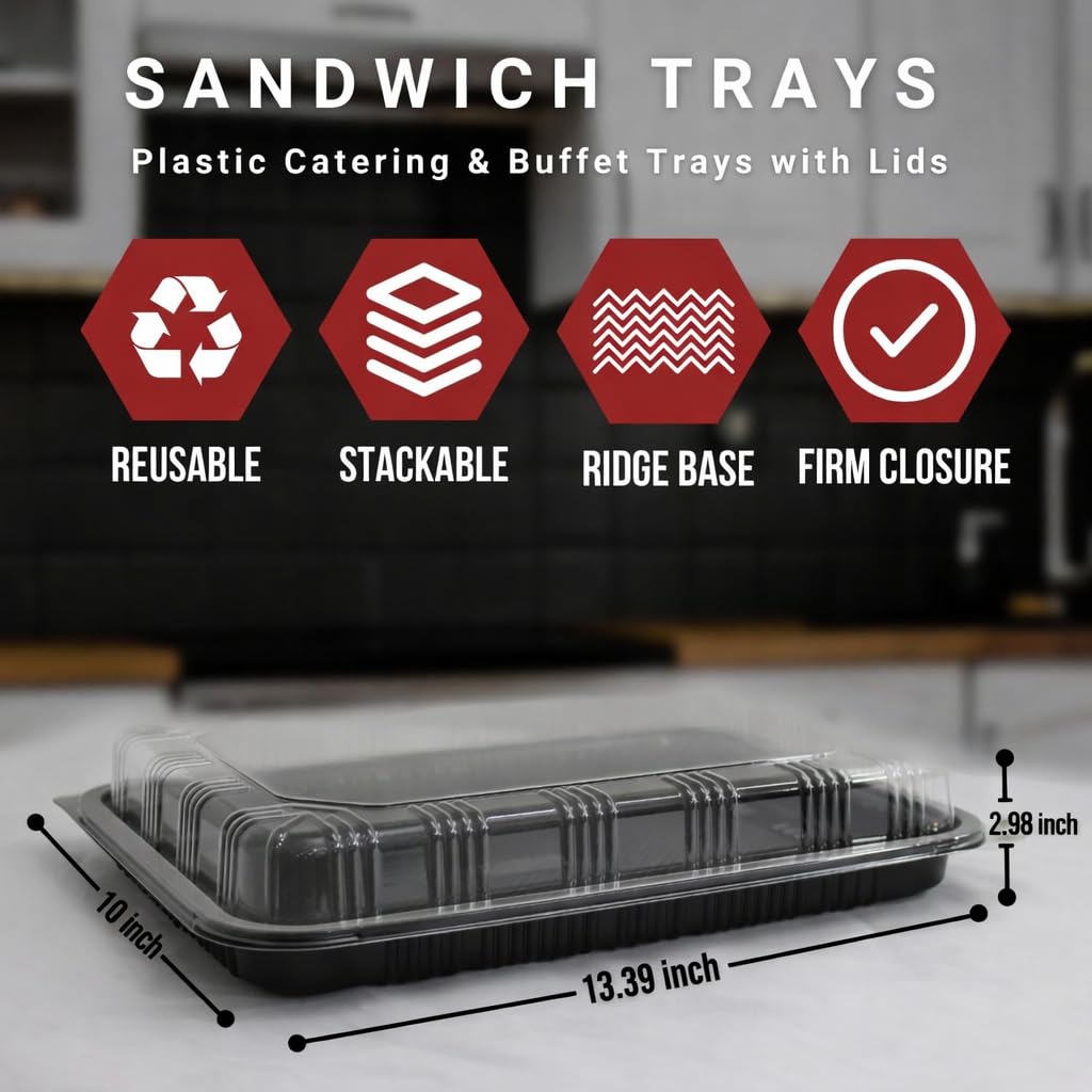 Zumart 10 Pack Catering Trays with Lid – 13" Serving Trays with Lids - Reusable Serving Platter With Lid for Catering, Buffet, Picnics & Events – Party Trays With Lids (13.39 × 9.84 × 2.95 inch)