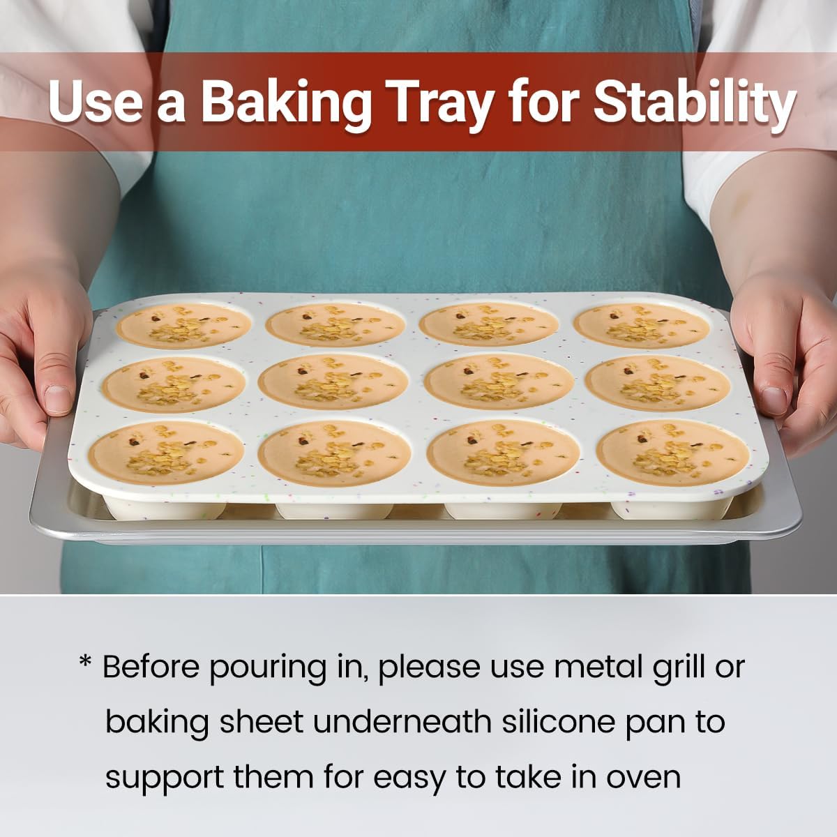 CAKETIME Silicone Muffin Pan, Regular Size Muffin Pan for Baking 12 Cups Non Stick Silicone Cupcake Pan 1 Pack Confetti