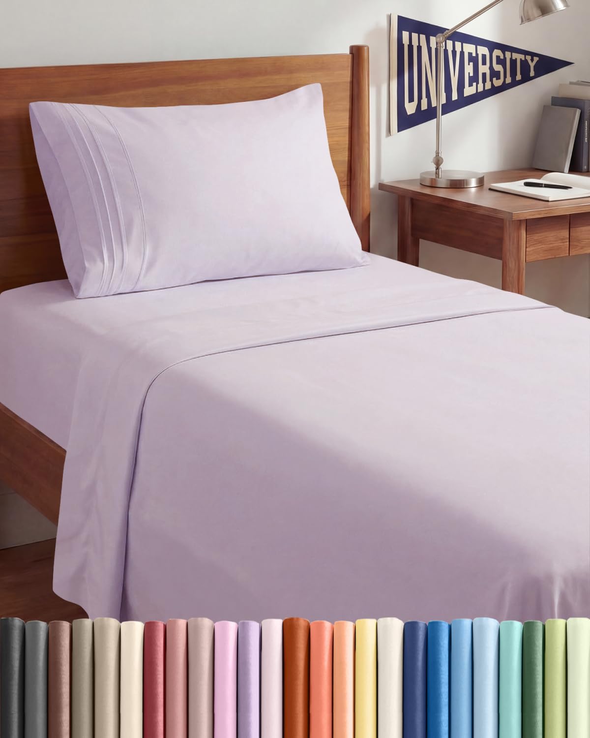 Skiennix Twin XL Sheet Set - Comfy Cooling 3-Piece Bedding - Deep Pocket, Wrinkle-Free - Light Lavender
