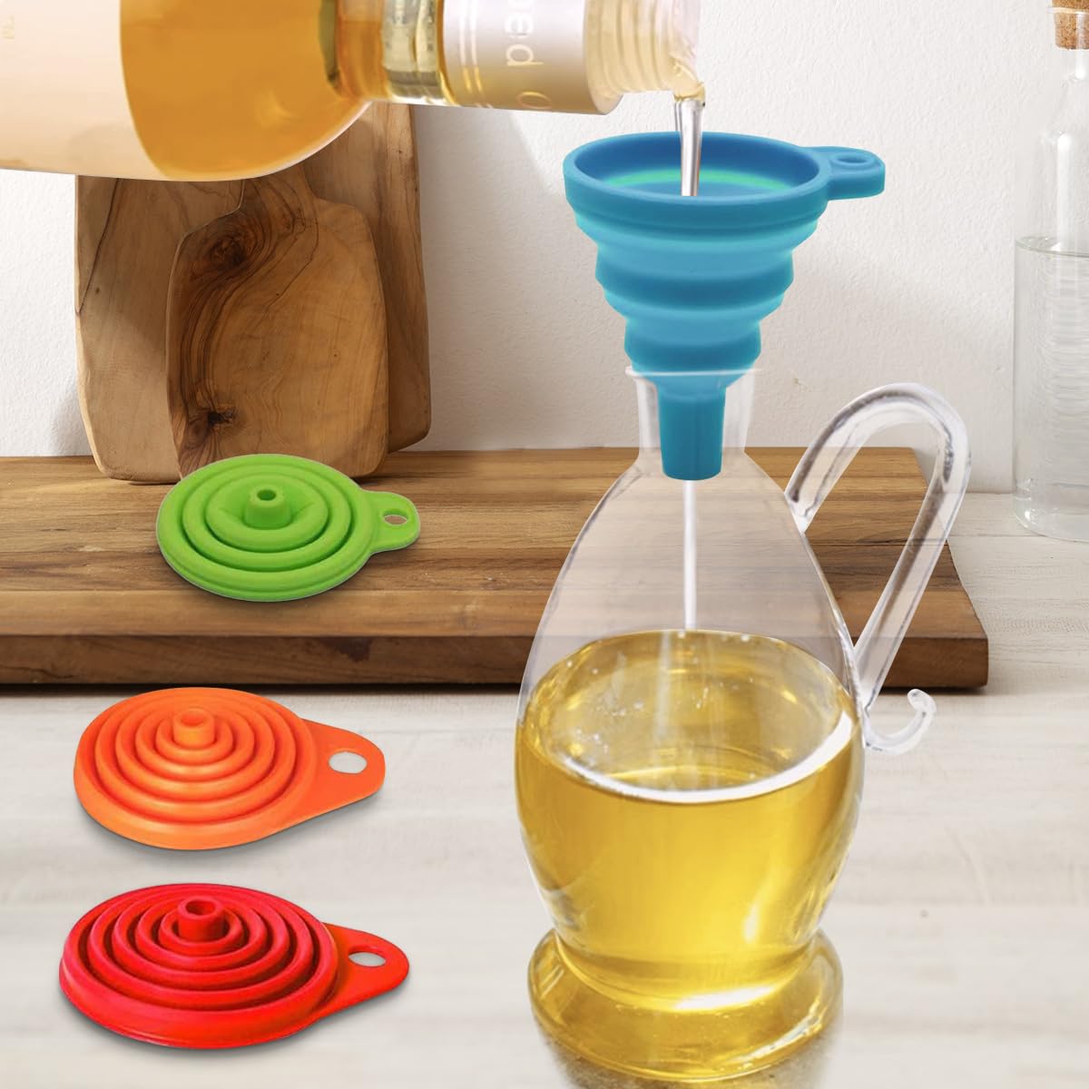 Skiennix Kitchen Funnel Set - 4 Pack of Foldable Silicone Funnels for Easy Liquid Filling - Food Grade