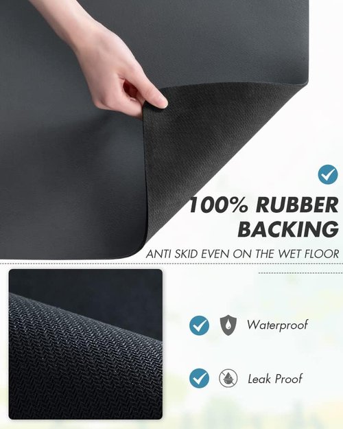 AMOAMI Dish Drying Mat - Absorbent Rubber Backed Kitchen Counter Mat | 12"x19", Dark Grey