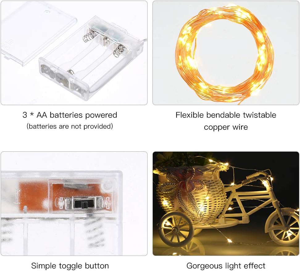 Ariceleo LED Fairy Lights - Battery Operated Copper Wire String Lights | 16ft Warm White for Bedroom & Events