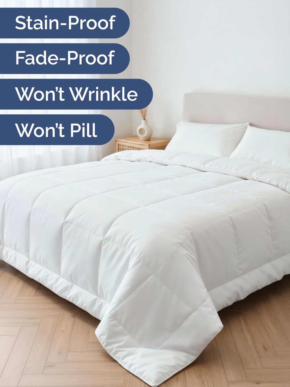 Cal King Size White Alternative Down Comforter - Lightweight, Breathable Hotel Quality Bedding for All Seasons