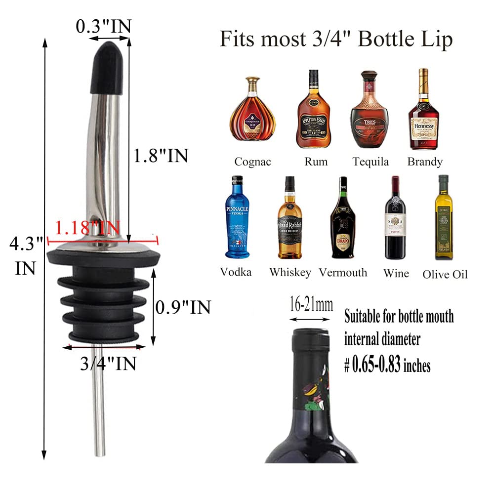 Pafusen 6 Pack Liquor Bottle Pourers, Liquor Pour Spout for Liquor Bottles, Stainless Steel Olive oil Dispenser Spout, Alcohol Pourer Spouts Dust Caps Covers, Sliver