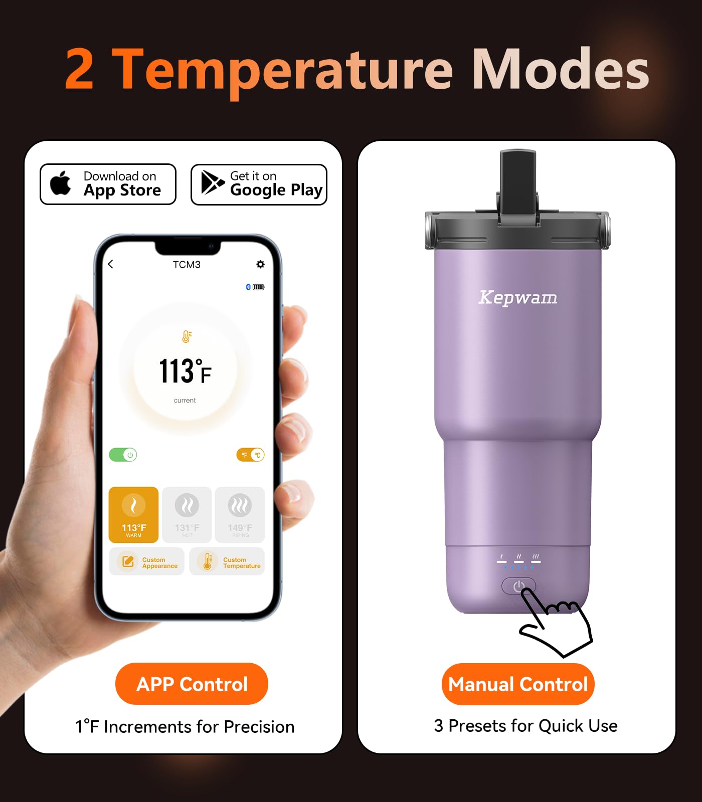 Kepwam Smart Tumbler T3 –20oz Self-Heating Travel Mug Ultra-Long Battery Life, App-Controlled Heated Coffee Mug, Stainless Steel Tumbler, Coffee Warmer Mug for Outdoor Fits Car Cup Holders