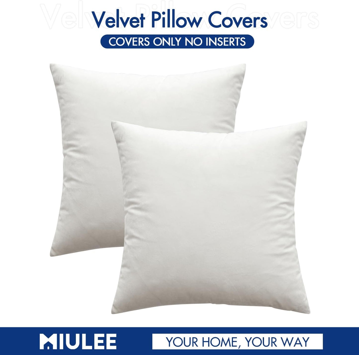 MIULEE Velvet Pillow Covers - Soft Decorative Square Cushion Cases for Couch & Sofa | 12x12 Inch Pure White (Pack of 2)