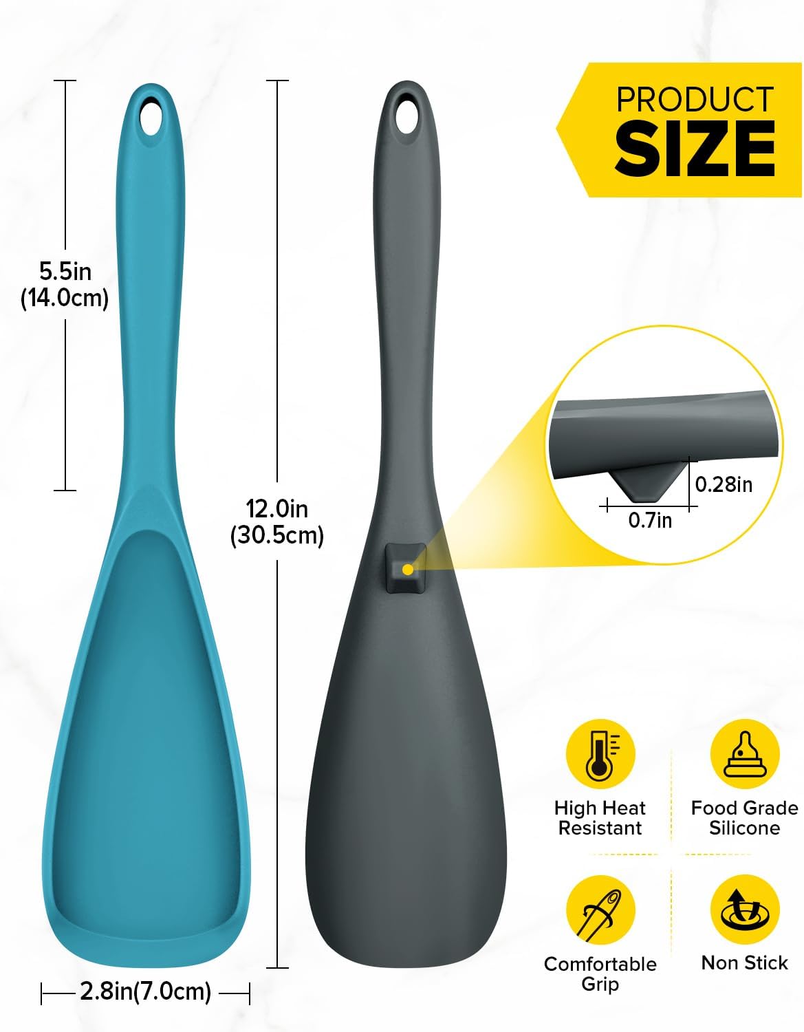 Skiennix Cooking Spoons - BPA-Free Non-Stick Spatula Set | Pack of 2, Gray-Blue Color