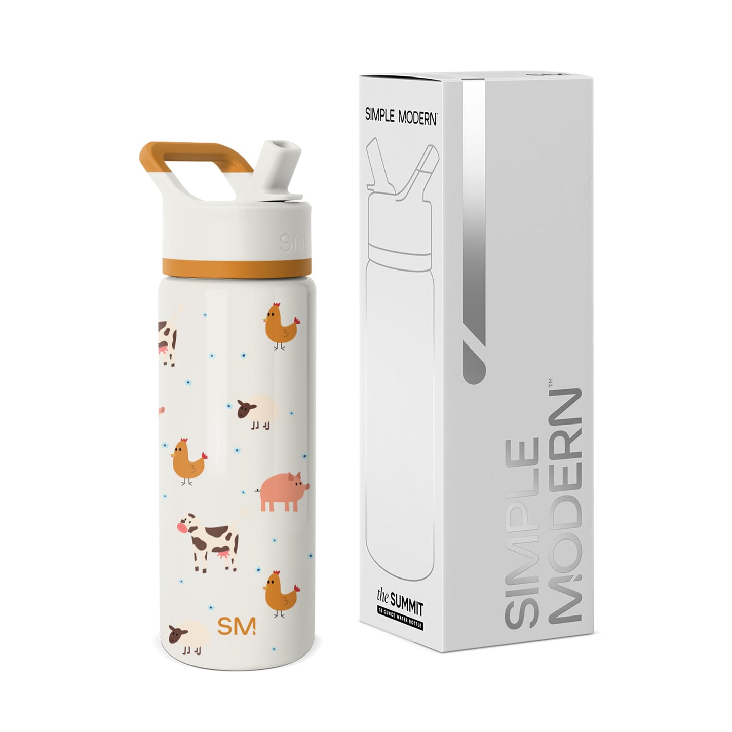 Simple Modern Kids Summit Water Bottle with Straw Lid | 18oz Stainless Steel Cup Insulated Tumbler for Toddlers, School | Farm Animals