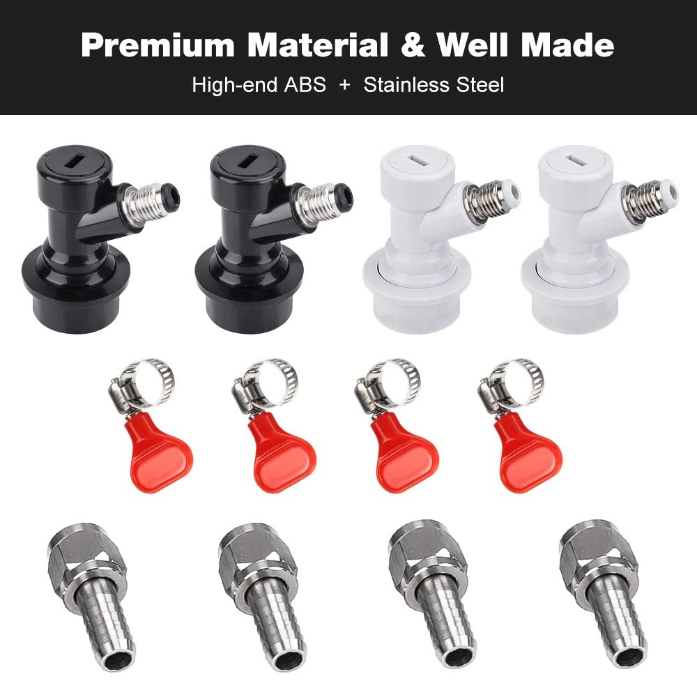 Ball Lock Keg Disconnect Quick Ball Lock MFL Disconnect Flared 5/16” Gas 1/4” Liquid Barbed Stainless Swivel Nuts for Corny Keg Post Ball Lock Keg Fittings for Homebrew with Clamps
