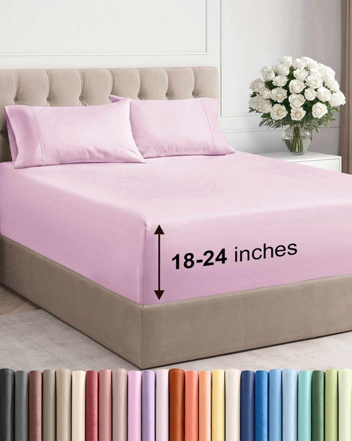 Skiennix Extra Deep Twin Sheet Set - 4-Piece Breathable Cooling Bedding - Soft, Wrinkle-Free Light Pink