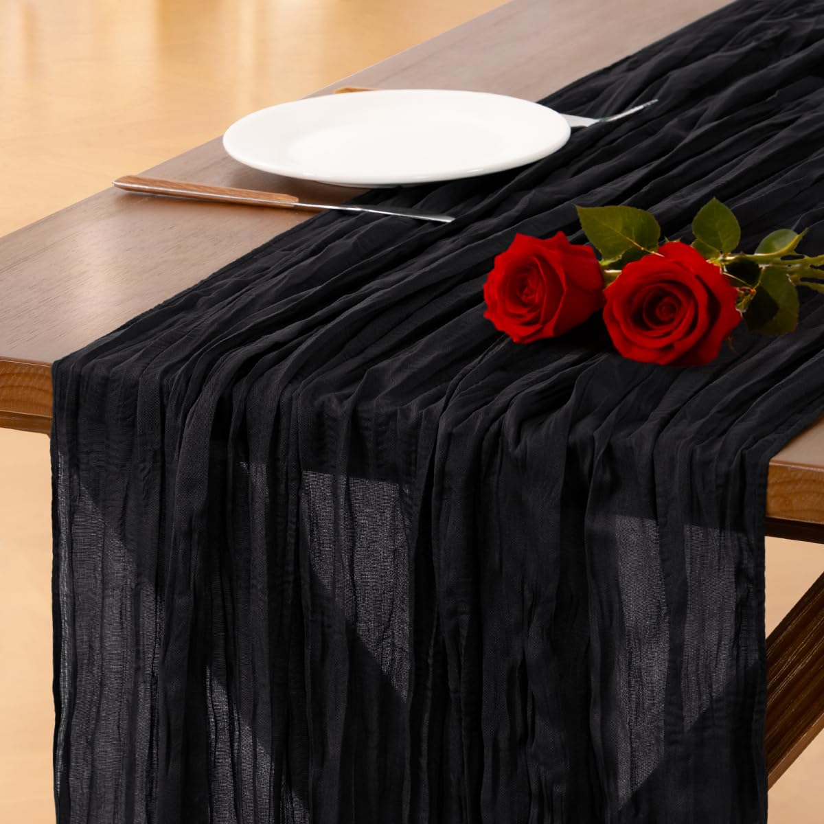 Socomi 10pcs Black Cheesecloth Table Runner Boho Rustic Gauze Summer 120 inch 10FT Cheese Cloth Sheer Runner for Wedding Party Baby Shower Birthday Home Decor Holiday Decorations