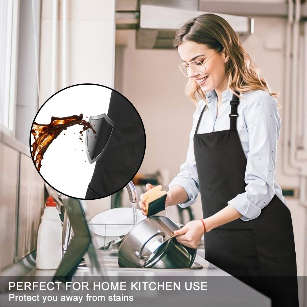 Jubatus 2 Pack Bib Aprons with 2 Pockets Cooking Chef Kitchen Apron for Women Men, Black