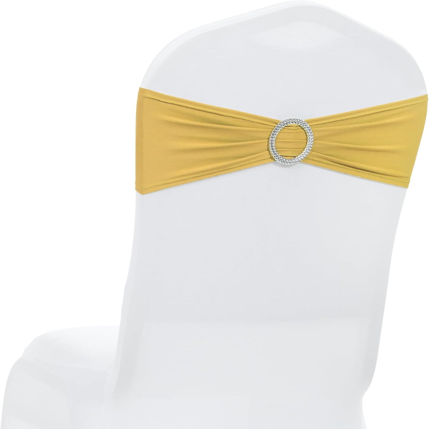MDS Premium Stretch Chair Sashes - Pack of 25 Elastic Covers with Buckle Slider | Gold for Weddings & Events