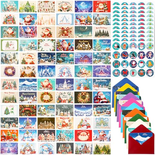 AmazingSpark 345 Christmas Cards Set with Envelopes Stickers - Classic (Variation 713)