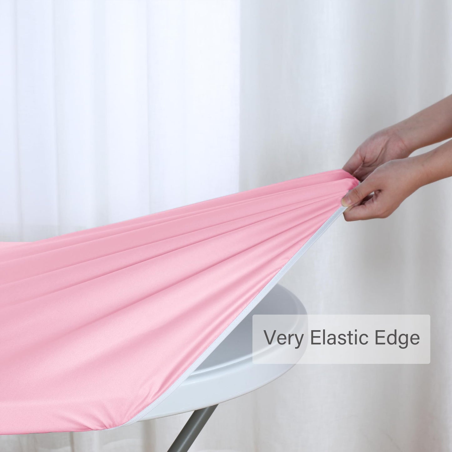 Obstal Fitted Round Table Cloth, Reversible Waterproof Stain Resistant Elastic Stretch Tablecloth, Wipe Clean Table Cover for Outdoor/Indoor Use, Fits Round Tables up to 48" - 56" Diameter, Baby Pink