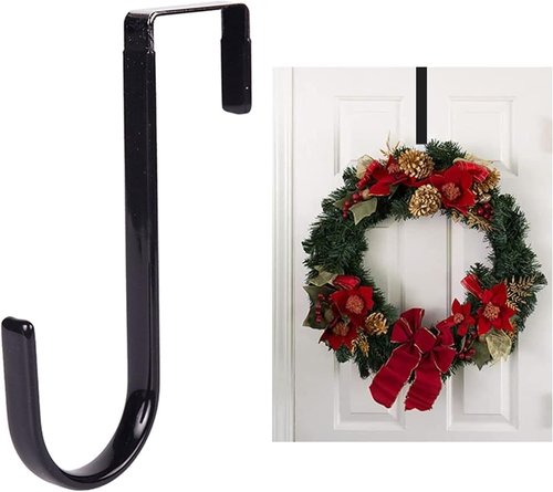Black Wreath Hanger - Metal Over The Door Hook for Christmas Decorations | Durable & Stylish