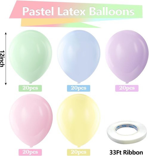 Bezente Pastel Latex Balloons - 100 Pack 12-Inch Round Multicolor Macaron Balloons for Celebrations
