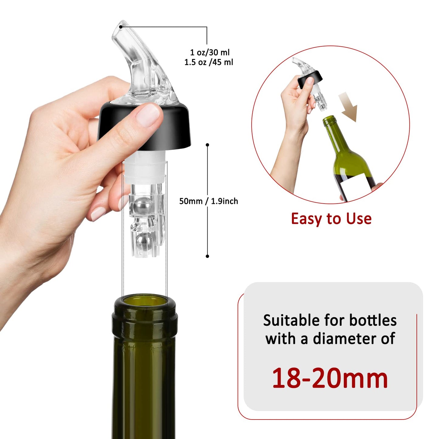 NFFIBDH Automatic Measured Bottle Pourer - Quick Shot Spirit Liquor Pour Spouts with Dust Caps for Wine Cocktail Beverages - Ideal Home Bar Tools 1 oz / 30ml (Clear, 4 Pack)