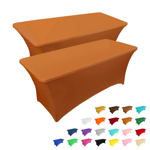 IVAPUPU 2 Pack 6FT Table Cloth for Rectangular Fitted Events Stretch Caramel Table Covers Washable Spandex Tablecloth Protector for Party, Wedding, Cocktail, Banquet, Festival