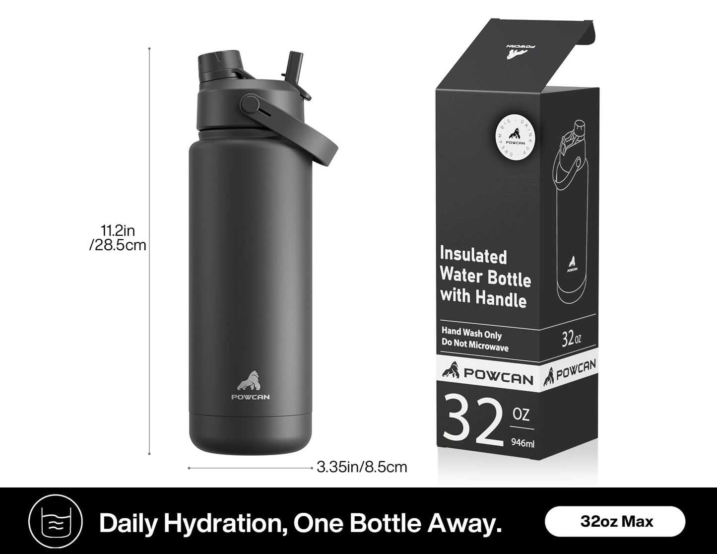 POWCAN 32 oz Insulated Water Bottle with 2-in-1 Straw and Spout Lid, Keep Cold 24H, Leak-Proof, BPA-Free, Double Wall Stainless Steel Water Bottle for Sports, Gym, Travel and School (Gilded Flutter)