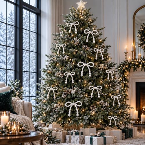 24 Pcs Christmas Pearl Bow Ornaments Set for Tree Wreath Decor