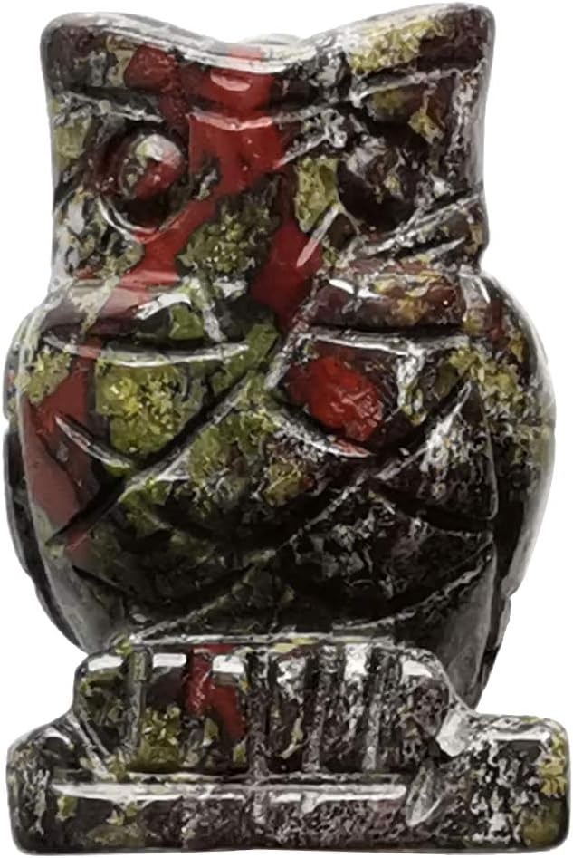 Regine Switzerland Dragon Bloodstone Owl Sculpture - Healing Reiki Pocket Stone Figurine Decor