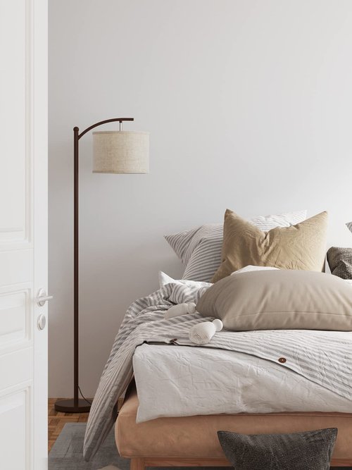 addlon Floor Lamp for Living Room with 3 Color Temperatures, Standing lamp with Linen lampshade for Bedroom, Office, Lamps with 9W LED Bulb Included - Brown with Beige Shade