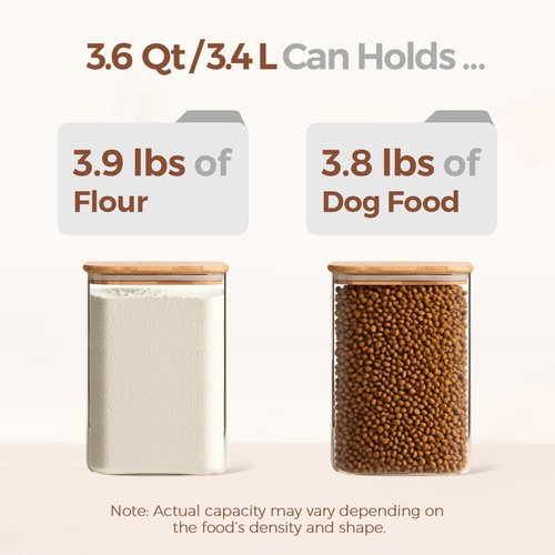 ComSaf Glass Food Storage Containers Set - 3.6 Qt Square Jars with Lids for Flour, Sugar, Cereal & More