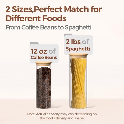 ComSaf Glass Food Storage Jars - Set of 6 Tall Containers with Lids for Kitchen Organization | Ideal for Pasta, Flour, Nuts, and More