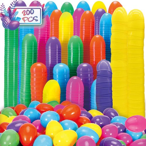 CAMIRUS 200pcs Easter Eggs Bulk, 2.4" Fillable Easter Eggs Plastic Easter Eggs Bright Colorful Empty Easter Eggs for Easter Theme Party Favor, Easter Basket Stuffers, Easter Egg Hunt