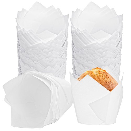 200Pcs Tulip Cupcake Liners Muffin Baking Liners Holders Premium Baking Cups Cupcake Wrappers Christmas Cupcake Lliners for Weddings, Birthdays, Anniversaries, and Special Occasions（White）