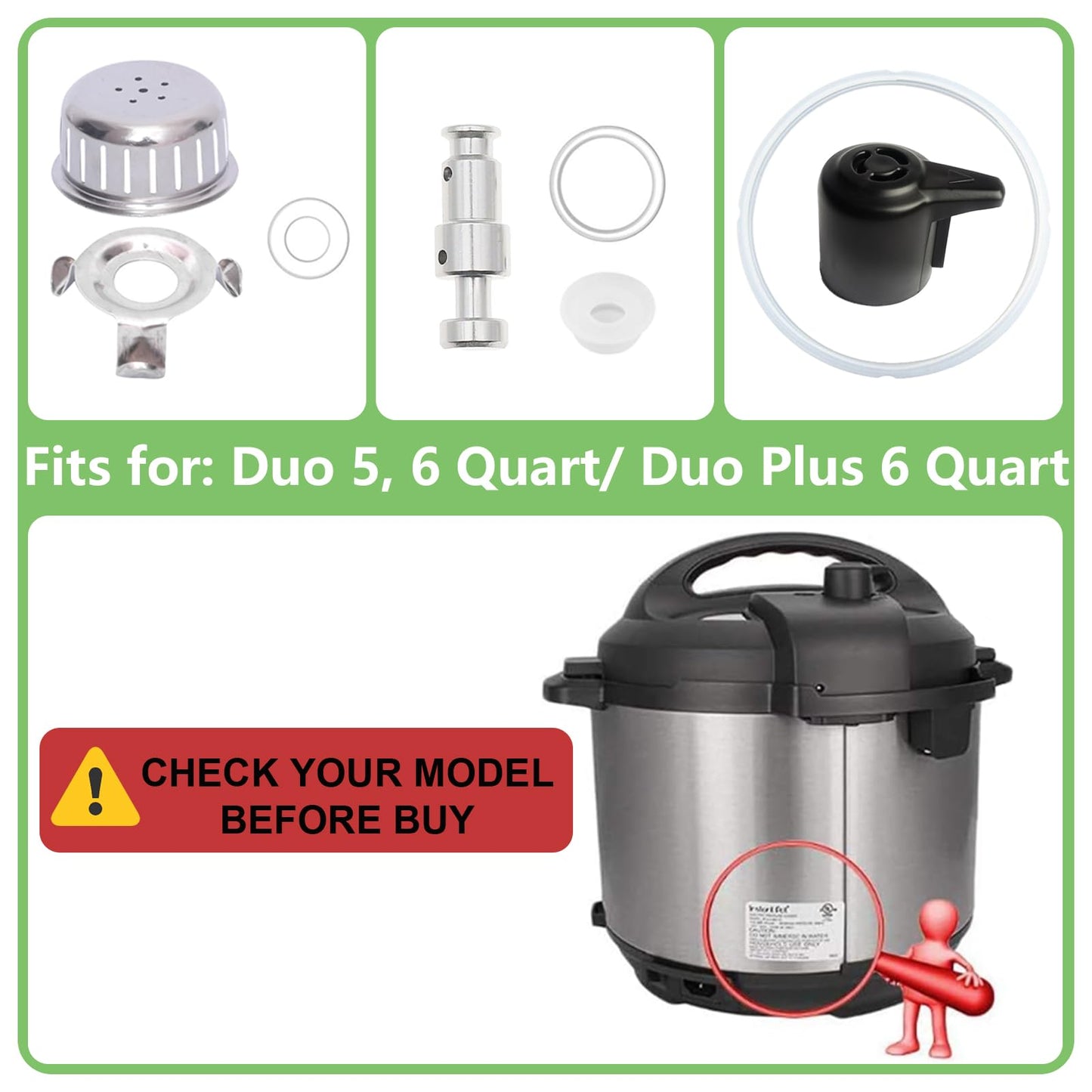 11 PCS Instant Pot Accessories for Duo 5, 6 Quart Qt IP-DUO50 IP-DUO60, InstantPot Replacement Parts Include 2 Sealing Ring, Steam Release Valve, Anti-Block Shield, Float Valve and Gasket