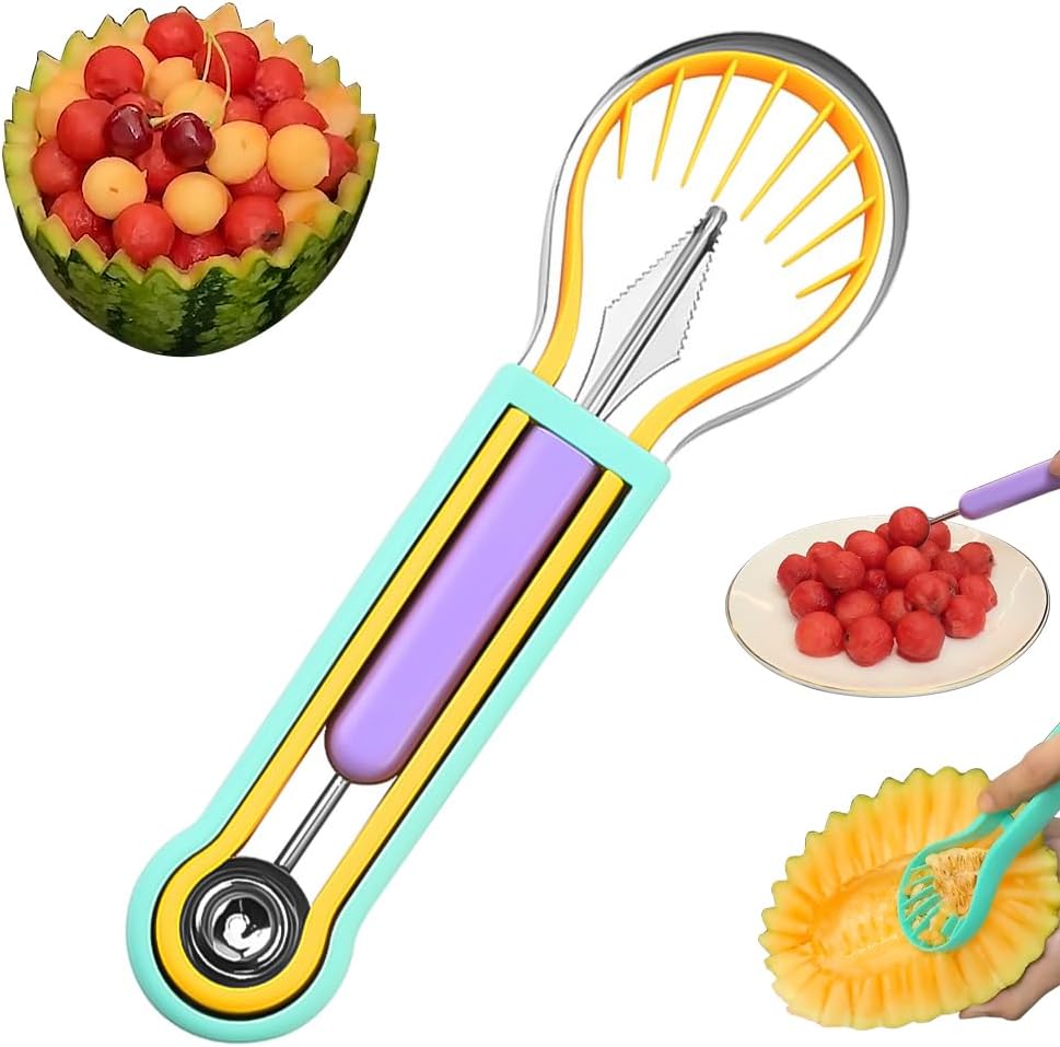 Skiennix Watermelon Slicer Cutter - 4-in-1 Stainless Steel Tool for Easy Fruit Carving | Multicolor