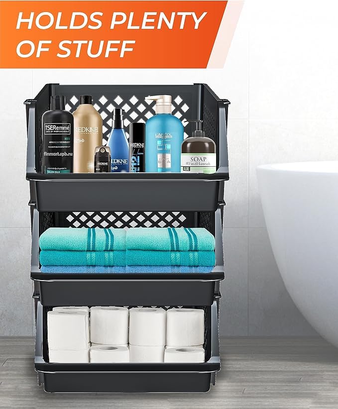 Skywin Black Stackable Open Front Pantry Storage Bins - 6 Pack