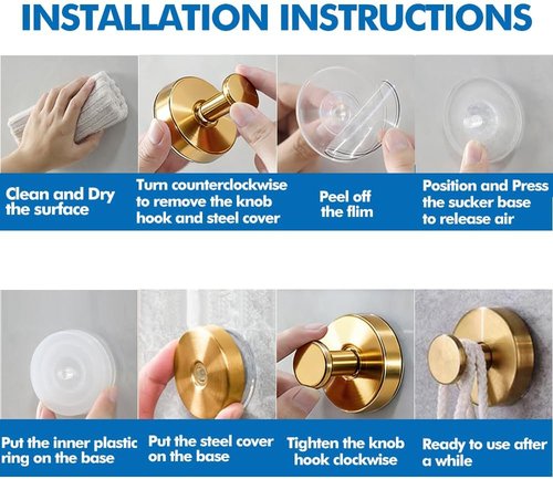 Gold Suction Cup Hooks by [Brand Name] - No-Drill Shower & Wreath Hangers | 2 Pack for Bathrooms & Doors