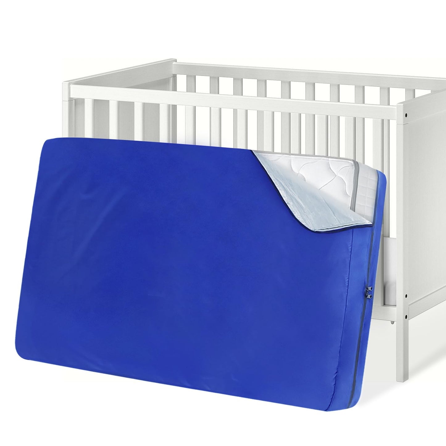 Crib Mattress Bag Waterproof, Heavy Duty Crib Mattress Moving Bag with Strong Zipper, Reusable Mattress Cover for Moving, Blue