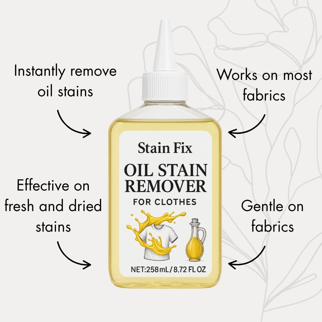 Oil Stain Remover by [Brand Name] - Effective Fabric Stain Solution for Cooking & Engine Grease | 8.72oz
