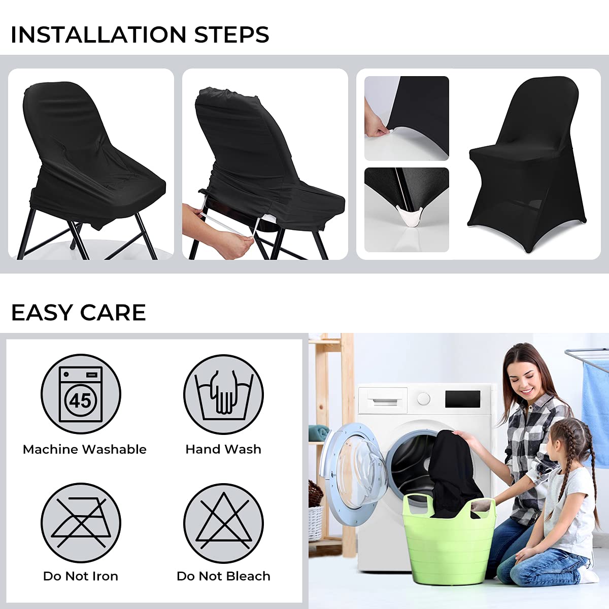 Babenest Spandex Folding Chair Covers Halloween Upgraded 10 PCS Universal Stretch Washable Fitted Chair Slipcovers Protector for Wedding, Holidays, Banquet, Party, Celebration (Black)