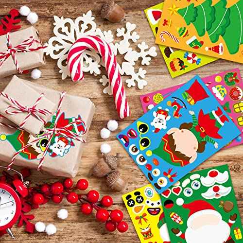 DUJAA 36 Sheets Christmas Party Games Stickers for Kids Make Your Own Sticker, Make a face Sticker with Santa Snowman Reindeer Elf for Kids Holiday Christmas Party Favors