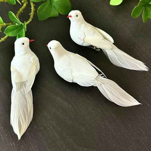 LWINGFLYER 3pcs Artificial White Doves Bird Ornaments Clip On Foam Feathered Birds for Christmas Decoration Weding Party Home Garden Decor (3, Clip)