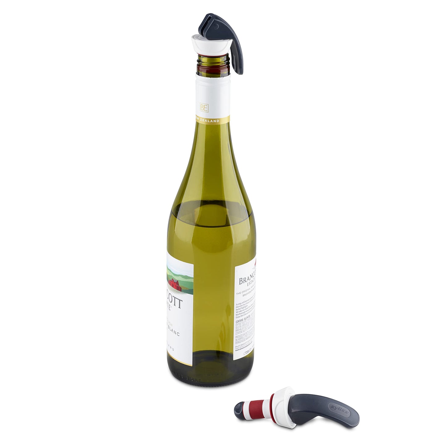 Zyliss Easy Seal Bottle Stoppers – Leak-Proof Wine and Champagne Stoppers with Long Easy-Lock Handle, Comfortable Grip, Airtight Seal, Modern Design in Gray and Red, Durable and Dishwasher Safe
