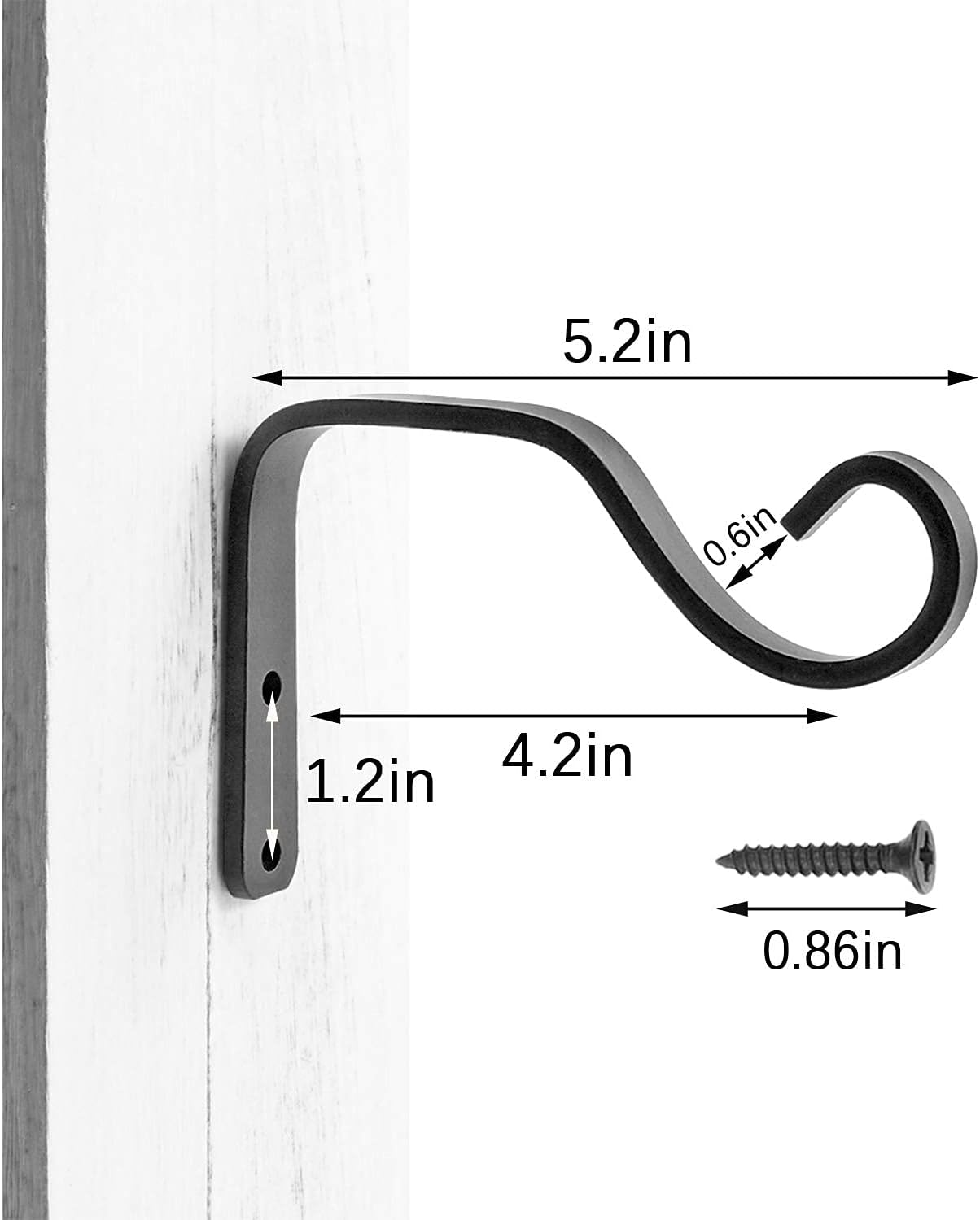 Skiennix Decorative Iron Wall Hooks - 5-Inch Outdoor Hanging Hooks for Lanterns & Planters | Black (2 Pcs)