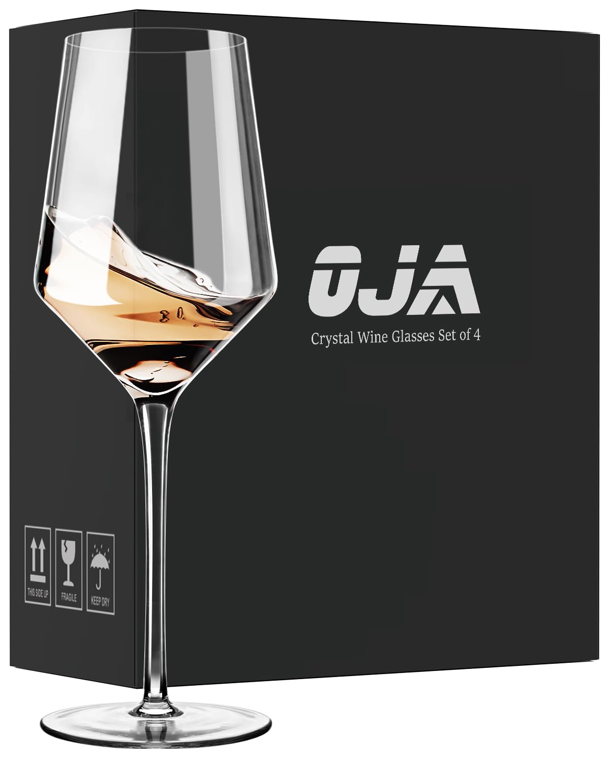 OJA White Wine Glasses Set of 4- Modern Crystal Hand Blown Wine Glass-15 oz,Thin Rim,Long Stem,Perfect for Red or White,Daily Use,Unique Wedding Anniversary or Birthday Gift